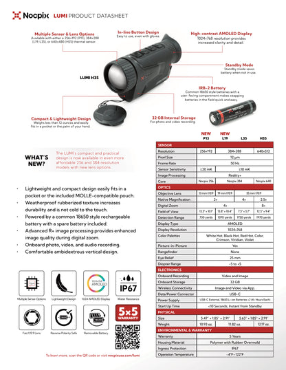 Nocpix LUMI L19 Thermal Monocular, 384x288 50 Hz Sensor, AMOLED 1024x768,